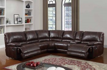 U1953 Power Motion Sectional Sofa Brown Bonded Leather by Global [GFSS-U1953-SEC-1 Brown]