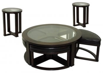 Round Glass Top Cocktail Table w/Stools & Optional End Tables [JFCT-834]