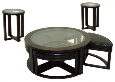 Round Glass Top Cocktail Table w/Stools & Optional End Tables