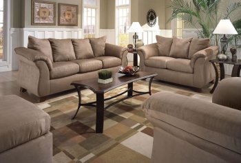 Camel Microfiber Modern Sofa & Loveseat Set w/Flared Pillow Arms [AFS-4600-Camel]