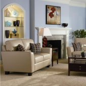 Beige Bonded Leather Contemporary Living Room w/Accent Pillows