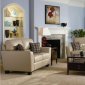 Beige Bonded Leather Contemporary Living Room w/Accent Pillows