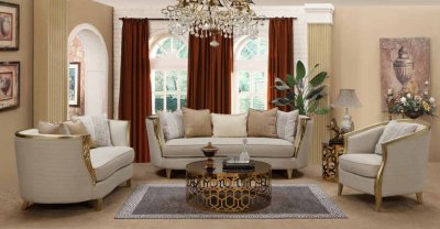 Cora Sofa & Loveseat Set in Beige Fabric w/Options