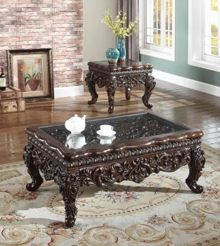 Zoya Coffee Table Set 3Pc in Cherry Carved Wood w/ Options [ADCT-Zoya-Cherry]