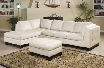 Ivory Full Leather Modern Sectional Sofa w/Tufted Seats [HESS-9958IV-Tufton]