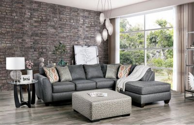 Earl Sectional Sofa SM5152 in Gray Chenille Fabric w/Options