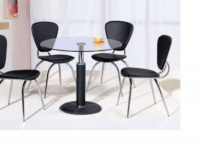 Round Shape Dining Table With Glass Top & Black Base