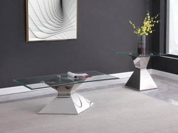 Jenny Coffee Table 3Pc Set 710208 in Glass & Chrome by Coaster [CRCT-710208 Jenny]