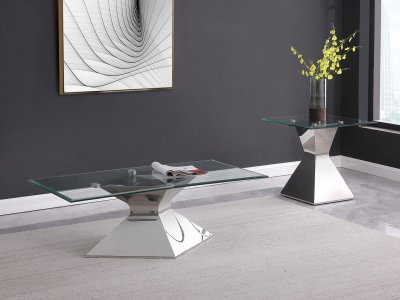 Jenny Coffee Table 3Pc Set 710208 in Glass & Chrome by Coaster