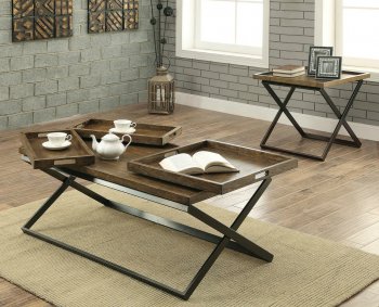 Mina CM4317 Coffee Table & 2 End Tables 3Pc Set in Weathered Oak [FACT-CM4317-Mina]