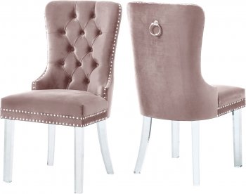 Miley Dining Chair 746 Set of 2 Pink Velvet Fabric by Meridian [MRDC-746 Miley Pink]