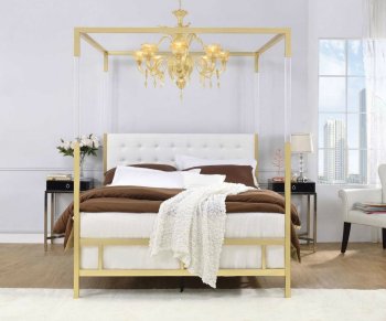 Raegan Bed 22680 in Gold & White Faux Leather by Acme [AMB-22680-Raegan]