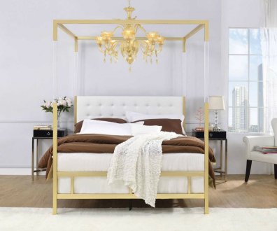 Raegan Bed 22680 in Gold & White Faux Leather by Acme