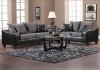 Black Vinyl and Grey Fabric Modern Sofa & Loveseat Set w/Options