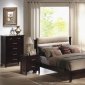 Mahogany Finish Modern Bedroom Set w/Beige Microfiber Headboard