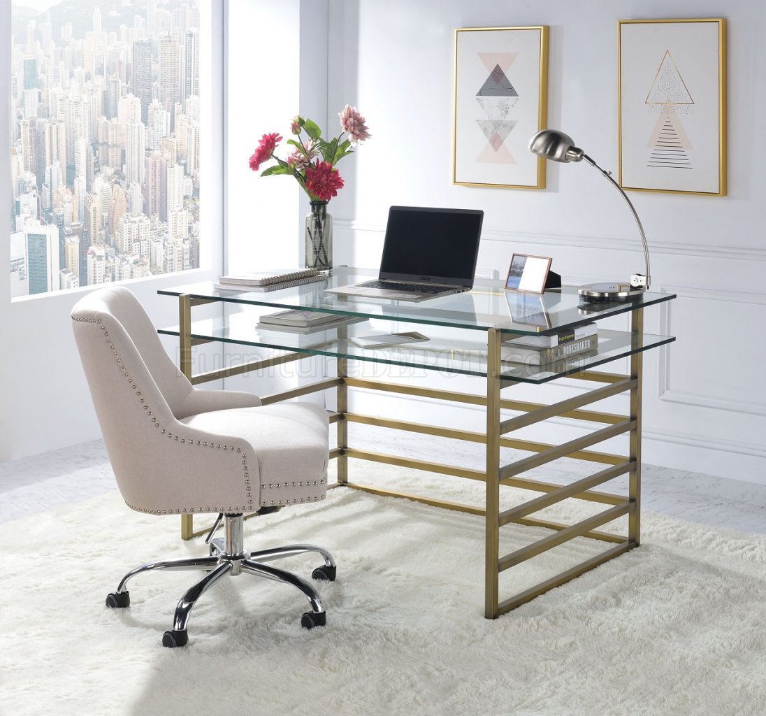 Shona Writing Desk 92535 in Antique Gold by Acme - Click Image to Close