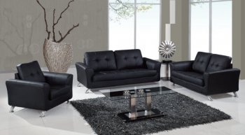 Black Bonded Leather Modern Sofa & Loveseat Set w/Metal Legs [GFS-2218-Black]