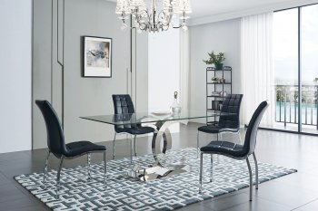 151 Dining Table by ESF w/Glass Top & Optional 365 Black Chairs [EFDS-151-365]