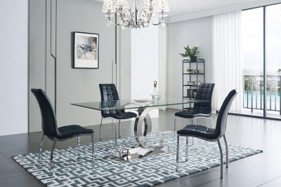 151 Dining Table by ESF w/Glass Top & Optional 365 Black Chairs