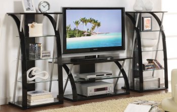 Black Tempered Glass Modern Tv Stand w/Optional Shelf Units [PXTV-F4496]