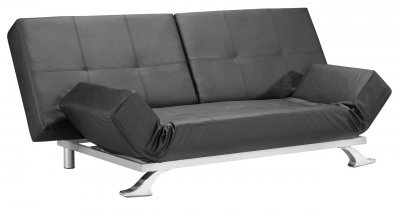 Black Leatherette Modern Convertible Sofa Bed with Folding Arms