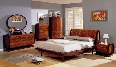 Two-Tone Cherry Color High Gloss Finish Contemporary Bedroom