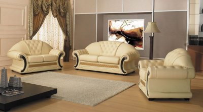 Cleopatra Sofa Set 3Pc in Beige Half Leather by VIG