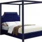 Rowan Upholstered Bed in Navy Velvet Fabric by Meridian w/Canopy