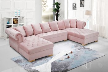 Presley Sectional Sofa 698 in Pink Velvet Fabric by Meridian [MRSS-698 Presley Pink]