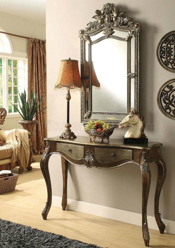 Kelsey Console Table &amp; Mirror Set 97233 in Bronze Taupe by Acme