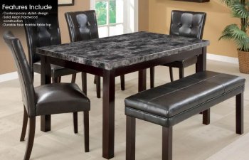 Espresso Finish Modern Dining Table w/Faux Marble Top & Options [PNDS-362]