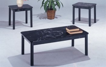 Black Occasional 3PC Coffee Table Set w/Marble Style Tops [PXCT-F3060]