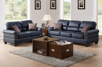 F7877 Sofa & Loveseat Set in Black Bonded Leather by Boss [PXS-F7877]