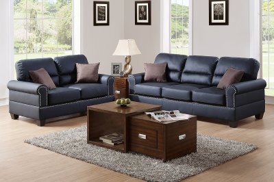 F7877 Sofa & Loveseat Set in Black Bonded Leather by Boss