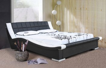 Black & White Leatherette Contemporary Bed w/Padded Headboard [SHBS-2876B]