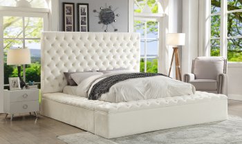 Bliss Bed in White Velvet Fabric by Meridian w/Options [MRB-Bliss White]