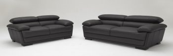 Black Full Top Grain Leather Modern 3PC Sofa Set w/Wood Legs [VGS-K-987-Black]