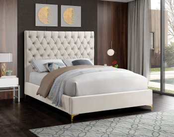 Cruz Bed in Cream Velvet Fabric by Meridian w/Options [MRB-Cruz Cream]