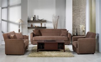 Elegant Truffle Microfiber Living Room with Storage Sleeper Sofa [IKSB-MIAMI Truffle]