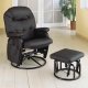 Black Letherette Modern Swivel Glider Recliner Chair w/Ottoman