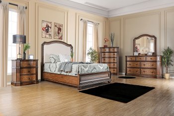 Emmaline CM7831F Bedroom in Chestnut w/Fabric Headboard [FABS-CM7831F Emmaline]