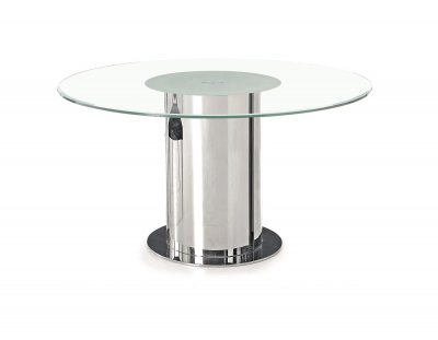 D206 Dining Table by J&M w/Clear Glass Top & Stainless Base