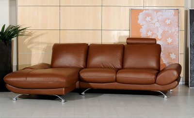 Brown Leather Upholstery Modern Style Sectional Sofa