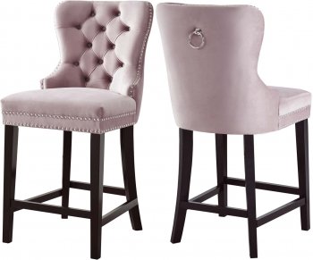 Nikki Stool 741 Set of 2 in Pink Velvet Fabric by Meridian [MRDC-741 Nikki Navy]