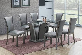 F2483 7Pc Dining Set in Gray & Glass by Poundex [PXDS-F2483-F1782]