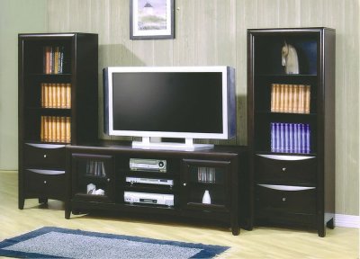 Deep Cappuccino Finish Modern TV Stand W/Framed Glass Doors