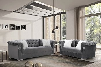 LCL-005 Sofa & Loveseat Set in Gray Velvet [BDS-LCL-005 Gray]