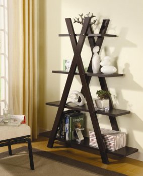 Cappuccino Finish Contemporary Tiered X Shape Bookshelf [CRBC-800267]