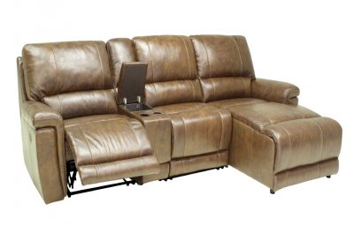 Hazelnut Full Leather 4PC Modern Reclining Sectional Sofa