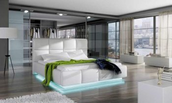 Asti-WT Bed in White Eco Leather by iHOME USA w/Options [IHB-Asti-WT]